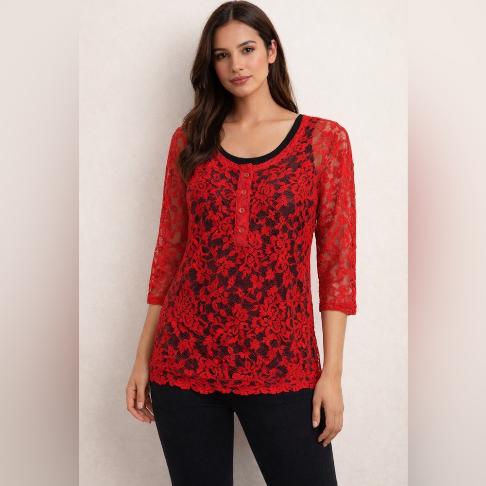Elegant Red Lace Women's Top